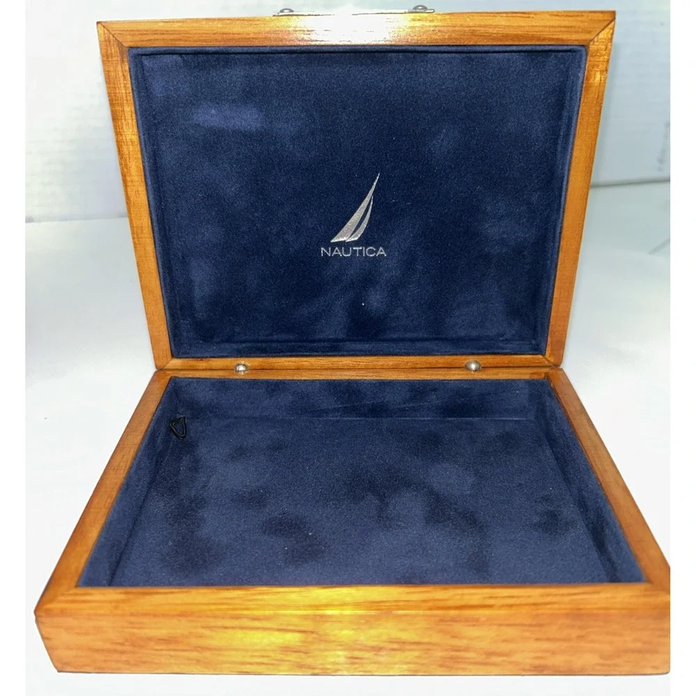 NAUTICA Empty Honey Tone Wood Valet Box Felt Botton 5.5 x 4.25 inches M70